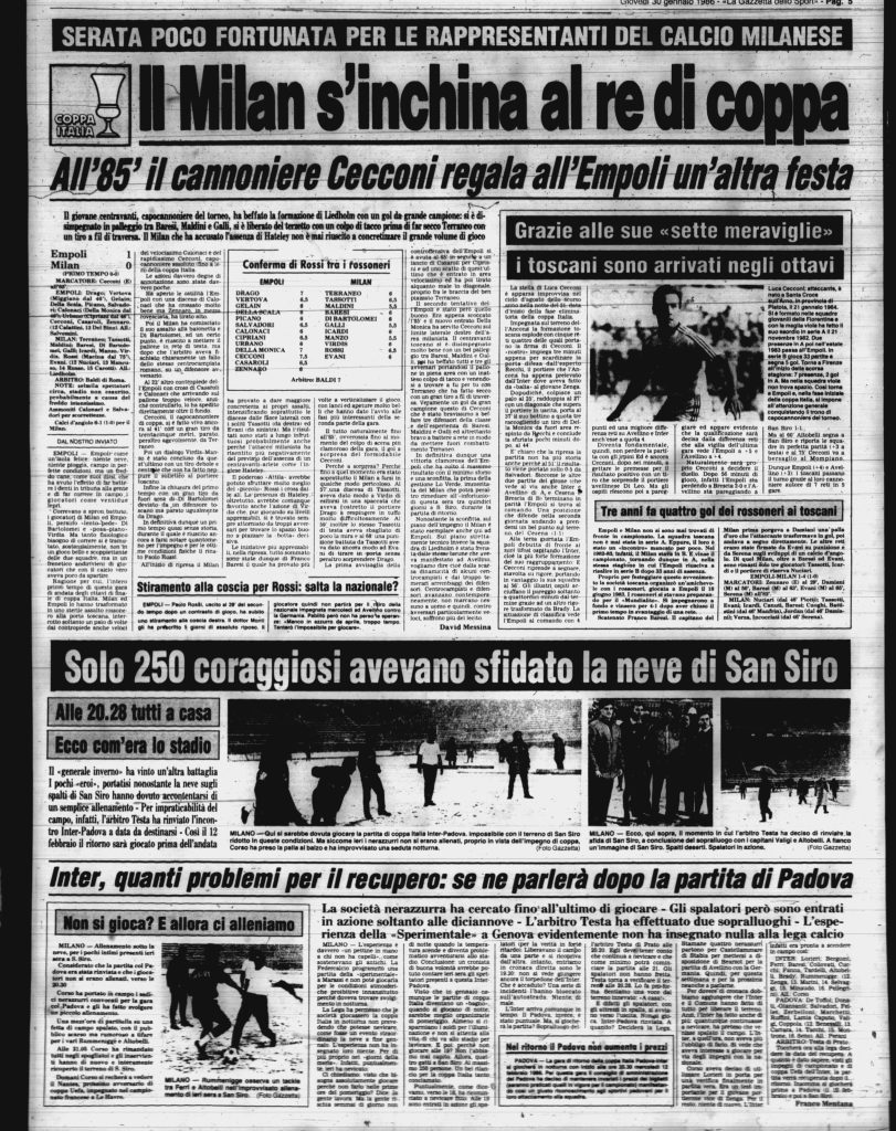 Coppa Italia 1985/86, Empoli batte il Milan per 1-0